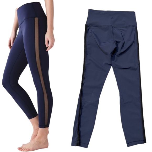 Lululemon ✘ RARE Navy High Times Wing Mesh Leggings w/ Sheer Side Panel Sz. XS - Picture 3 of 5